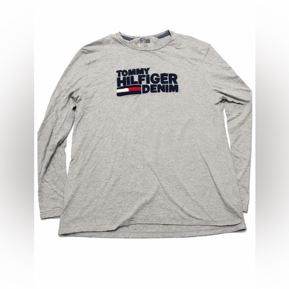 Tommy Hilfiger Men’s Denim Long Sleeve Shirt Mens XL Gray Logo Crewneck